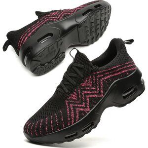 Women's Black-Pink Lightweight Mesh Running Sneakers Walking Athletic Shoes